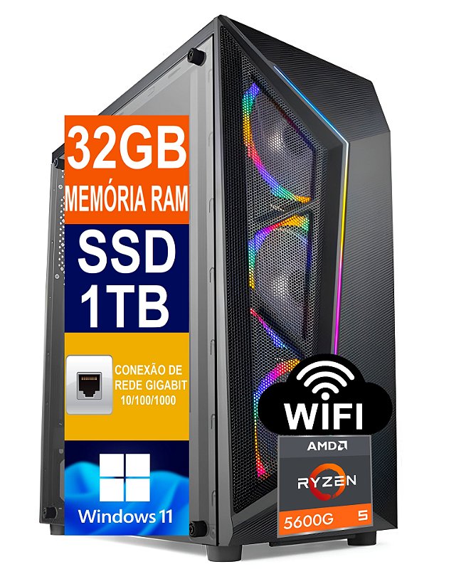 Computador PcElite Alfa AMD Ryzen 5 5600G 16GB 1TB NVME WIFI 5G