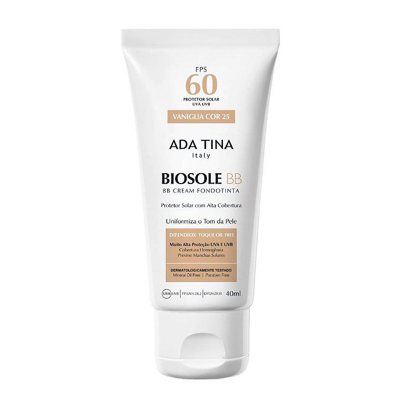 Biosole BB Cream Protetor Solar Cor Vaniglia - FPS 60 - Ada Tina Italy -  Beladerm | Farmácia de Manipulação