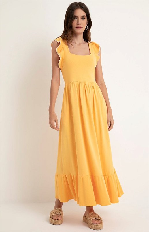 Vestido amarelo hot sale com babado