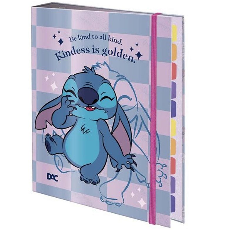 Fichário Colegial Com Elástico Stitch Dac Com Divisórias e 48 Folhas