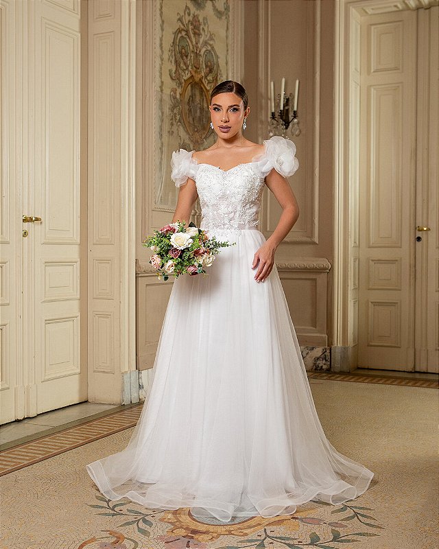 VESTIDO DE NOIVA BORDADO MARIE BRANCO Marina Bonita Store