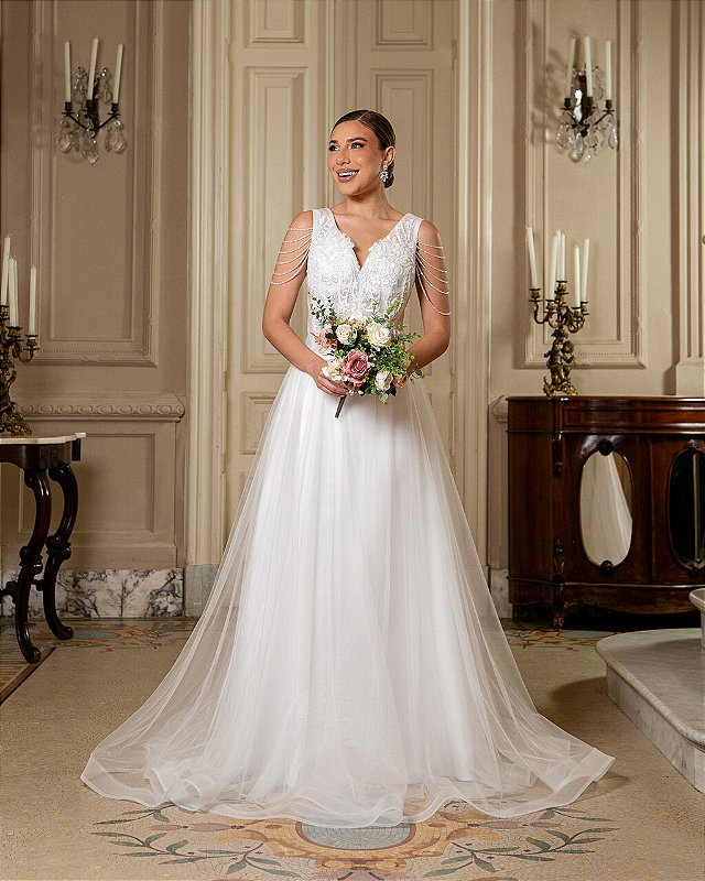 VESTIDO DE NOIVA BORDADO ELENA BRANCO Marina Bonita Store