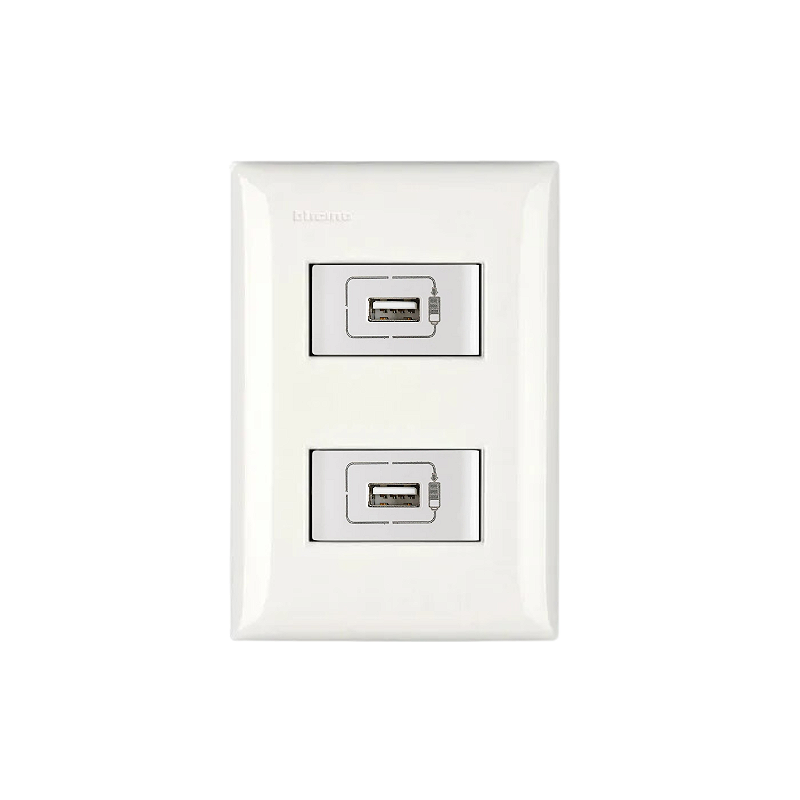 Conjunto 4x2 2 Carregador USB Tipo A 1100MA Branco - Thesi Bticino ...