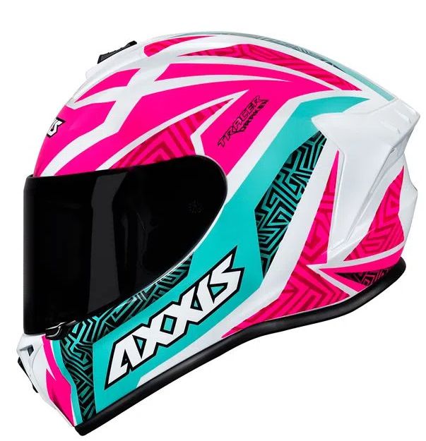 CAPACETE AXXIS DRAKEN TRACER GLOSS WHITE/TIFANY/PINK 58/M - KR