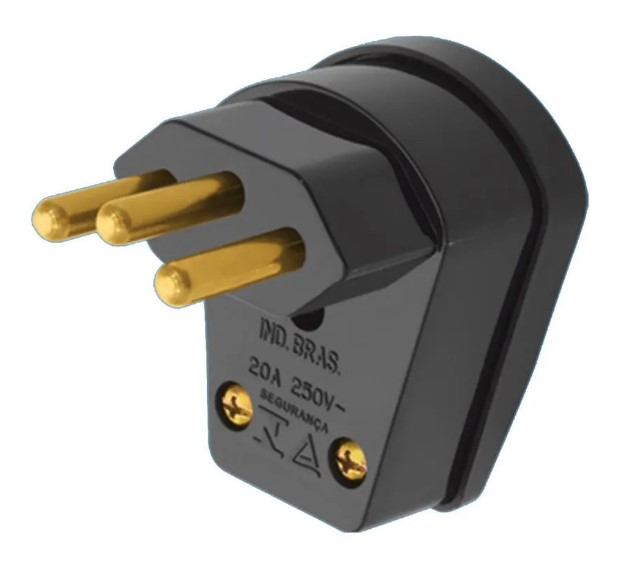 Plug Macho Triangular Saída Lateral Preto 250V (20A) - 2P+T ...