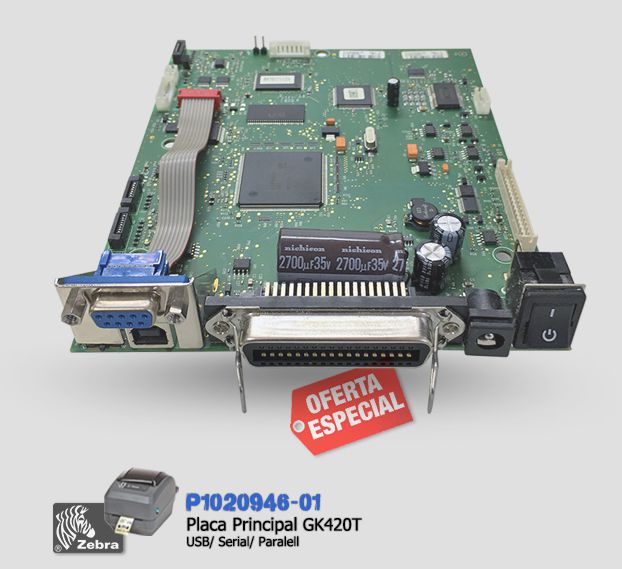 Placa Lógica Zebra GK420T | USB/Serial/Paralela | P1020946-01