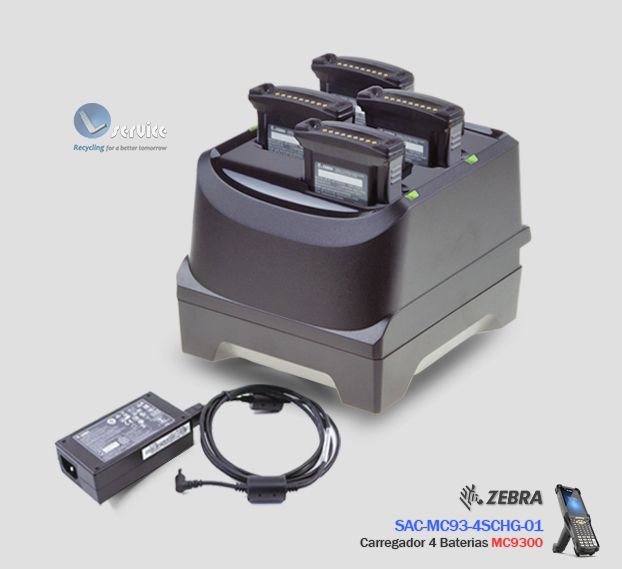 Carregador de Bateria 4 Slots Zebra MC93 (+Fonte e cabos