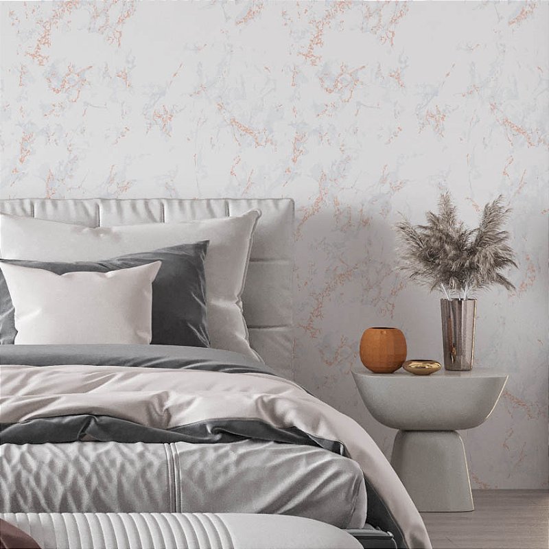 Papel de Parede Adesivo Vinil Mármore Rosa E Branco Moderno Sala Quarto ...