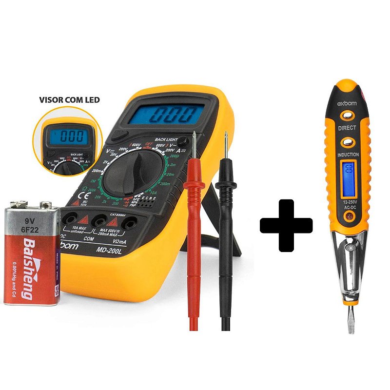 2x1 Chave Teste Digital Corrente + Multímetro Profissional - TECZO