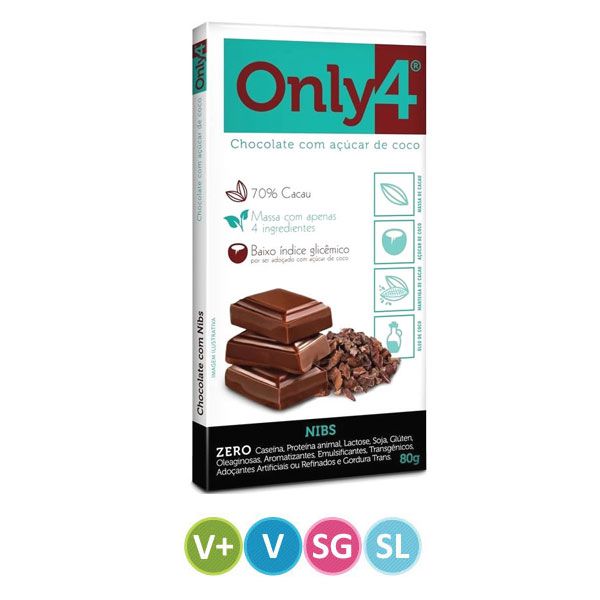 Chocolate Only4 Nibs 70% Cacau 70g - Me Gusta Veg