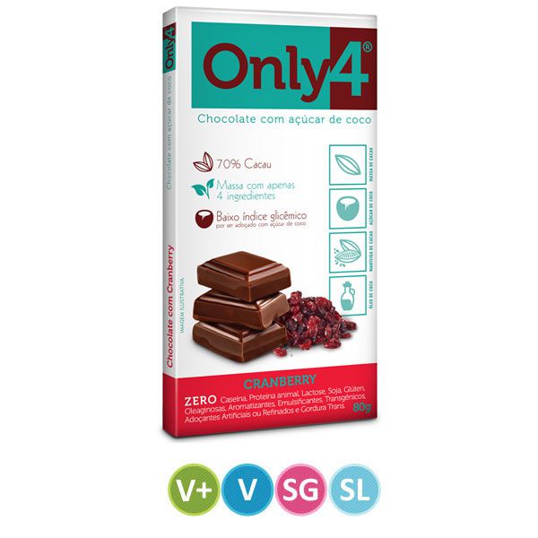 Chocolate Only4 Cranberry 70% Cacau 70g - Me Gusta Veg