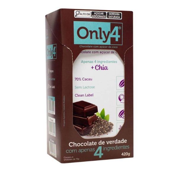 Chocolate Only4 Chia 70% Cacau Display 6x70g - Me Gusta Veg