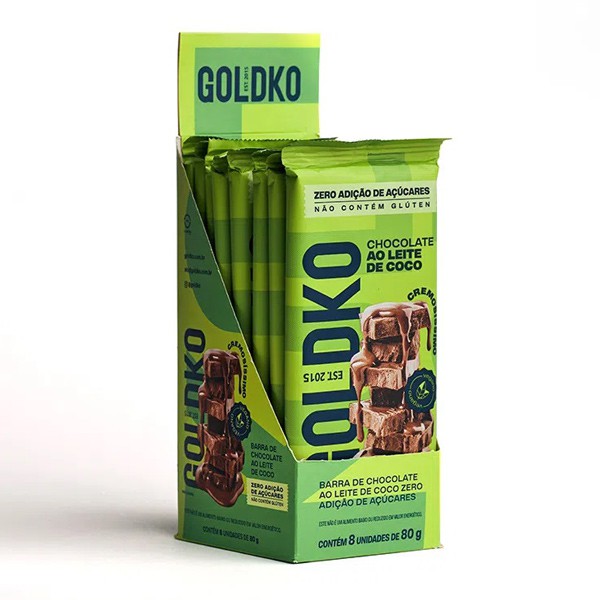Chocolate ao Leite de Coco Vegano Zero GoldKo caixa 8 un Me Gusta Veg