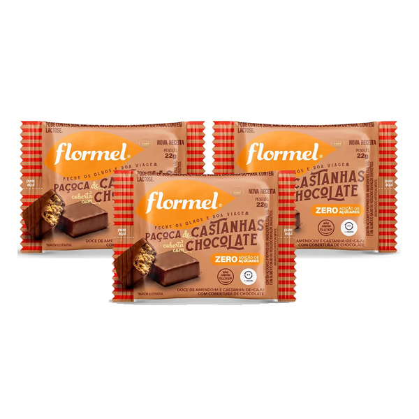 Tablete Paçoca de Castanha e Chocolate Flormel Display 3x22g - Me