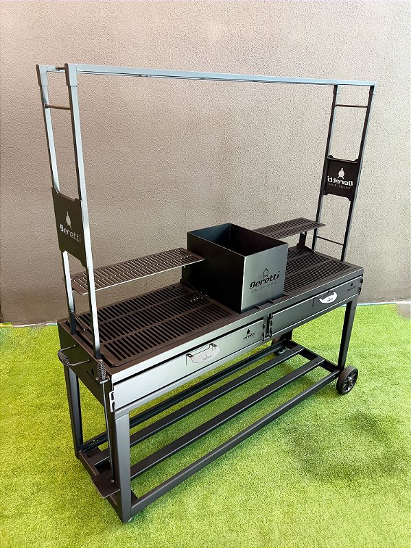 Parrilla com Grill Duplo - Grelha cortada a laser e Varal 170x50cm