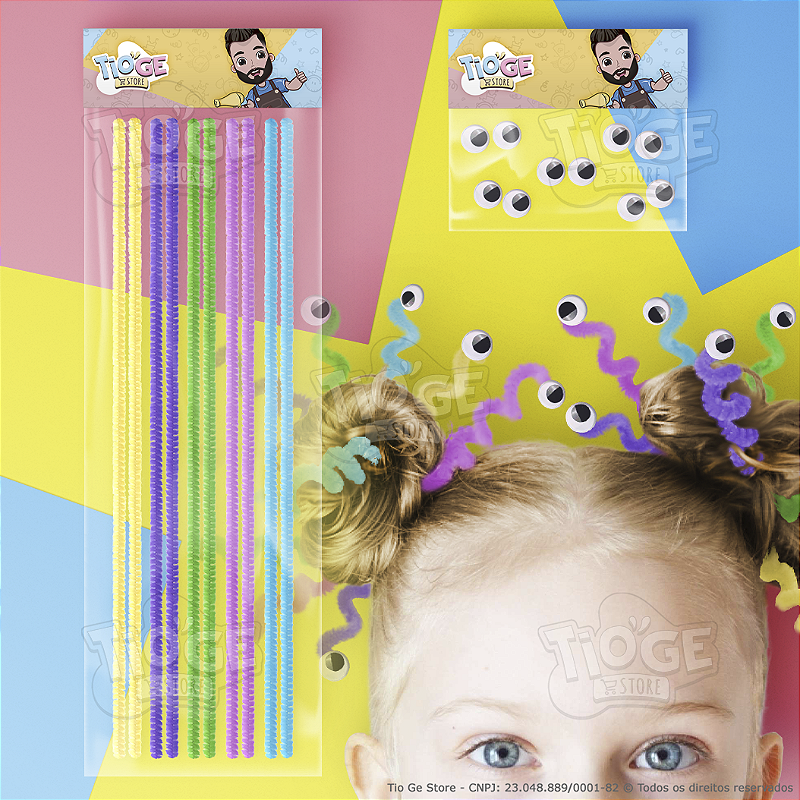 Kit Penteado Cabelo Maluco Infantil 6 Mechas de Cabelo Sintético Coloridas  + 10 Hastes Flexíveis de Pelúcia Coloridas - Tio Ge Store - É divertido se  cuidar =)