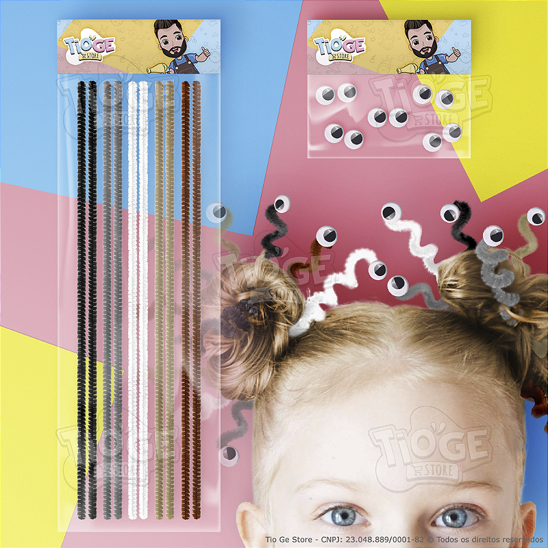Kit Penteado Cabelo Maluco Infantil 10 Hastes Flexíveis de Pelúcia