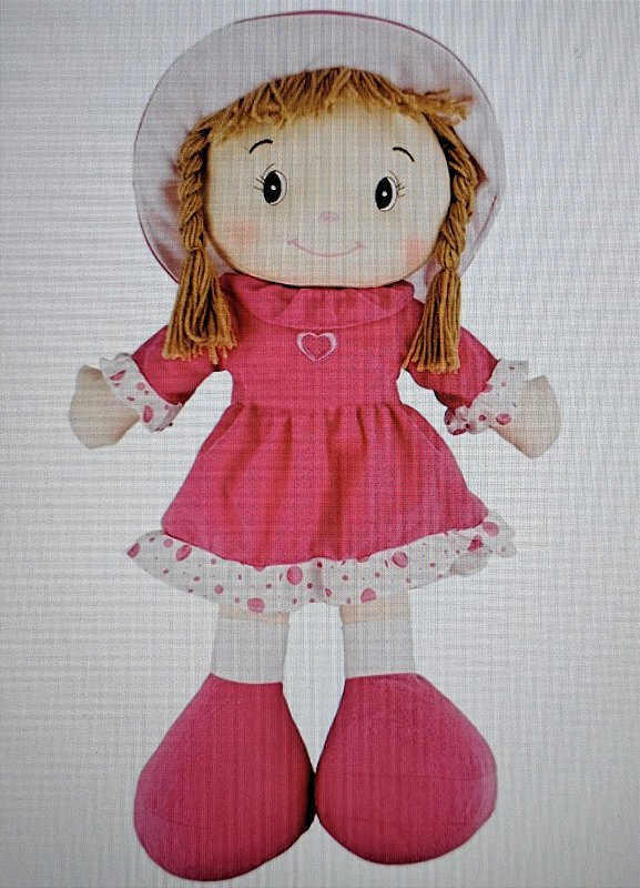 Boneca De Pano Com Chapéu Vestido Vermelho Joaninha 50cm