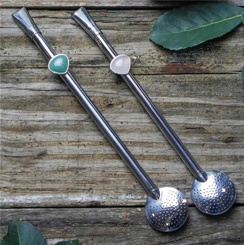 Bomba de chimarrão com cristal