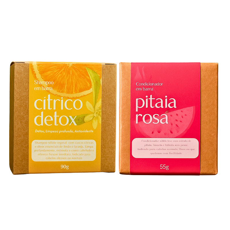 Kit Shampoo Em barra Cítrico e Condicionador Sólido Pitaia Limpeza
