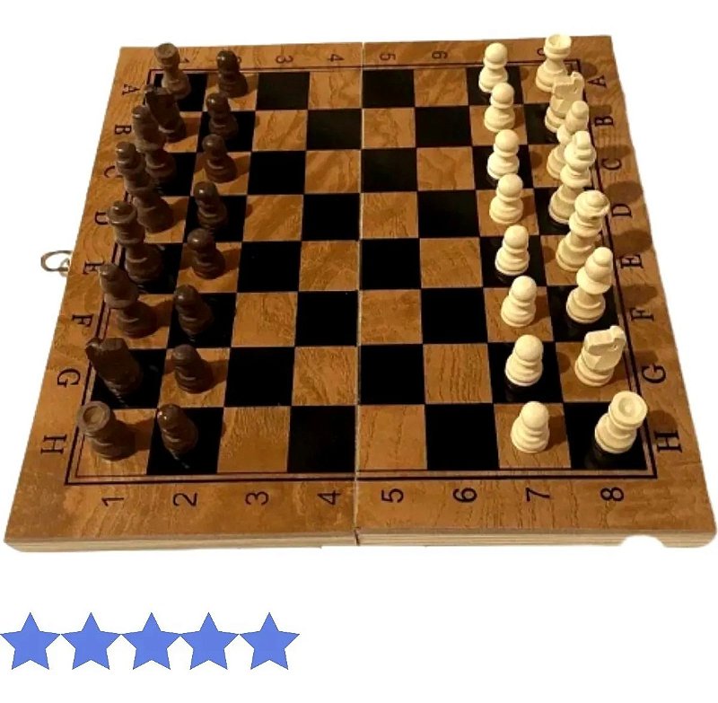 Jogo de Xadrez Madeira 32 pçs Tabuleiro Dobrável Estojo Padrão Escolar  26x26 cm Oficial Raciocínio Lógico - Erafull