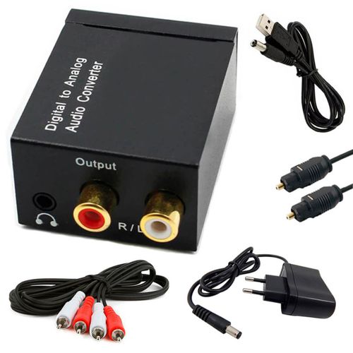 CONVERSOR DE AUDIO DIGITAL OPTICO E COAXIAL PARA ANALOGICO RCA CABO USB DC
