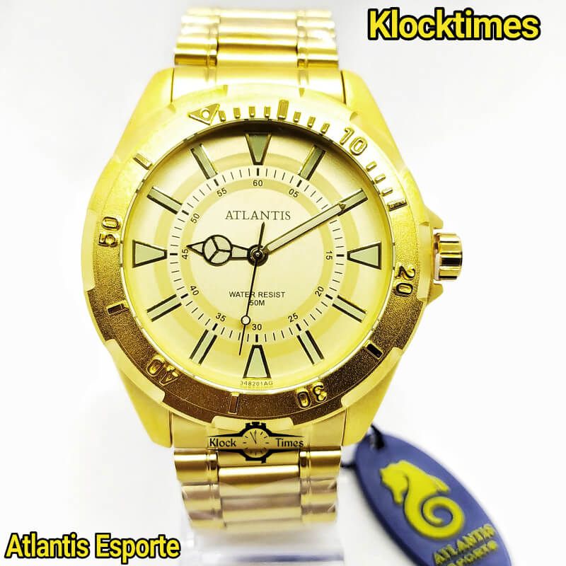 Relógio Atlantis Dourado Masculino A3482 Aço inoxidavel - Klocktimes
