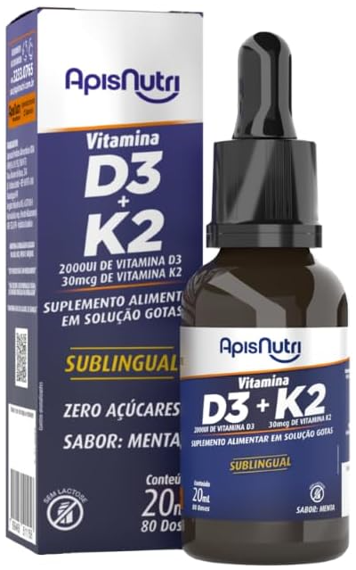 Vitamina D3 + K2 20ml em gotas Sabor Menta Apis Nutri
