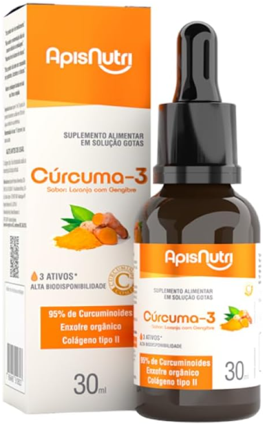 Cúrcuma C3 em Gotas 30ml Sabor Laranja com Gengibre Apisnutri