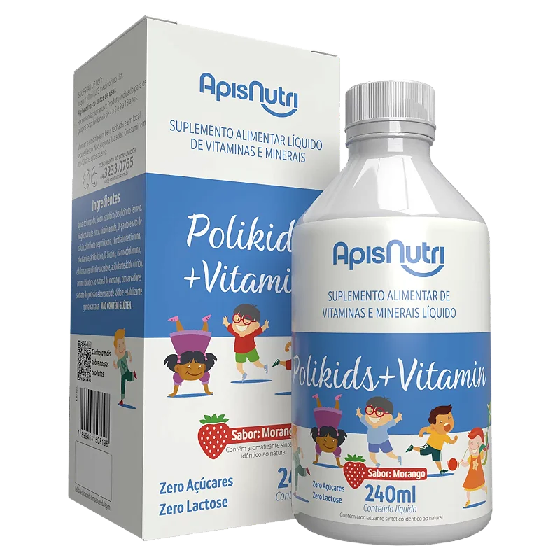 Poli Kids + Vitamin Suplemento Vitamínico Mineral Infantil 240ml Apisnutri
