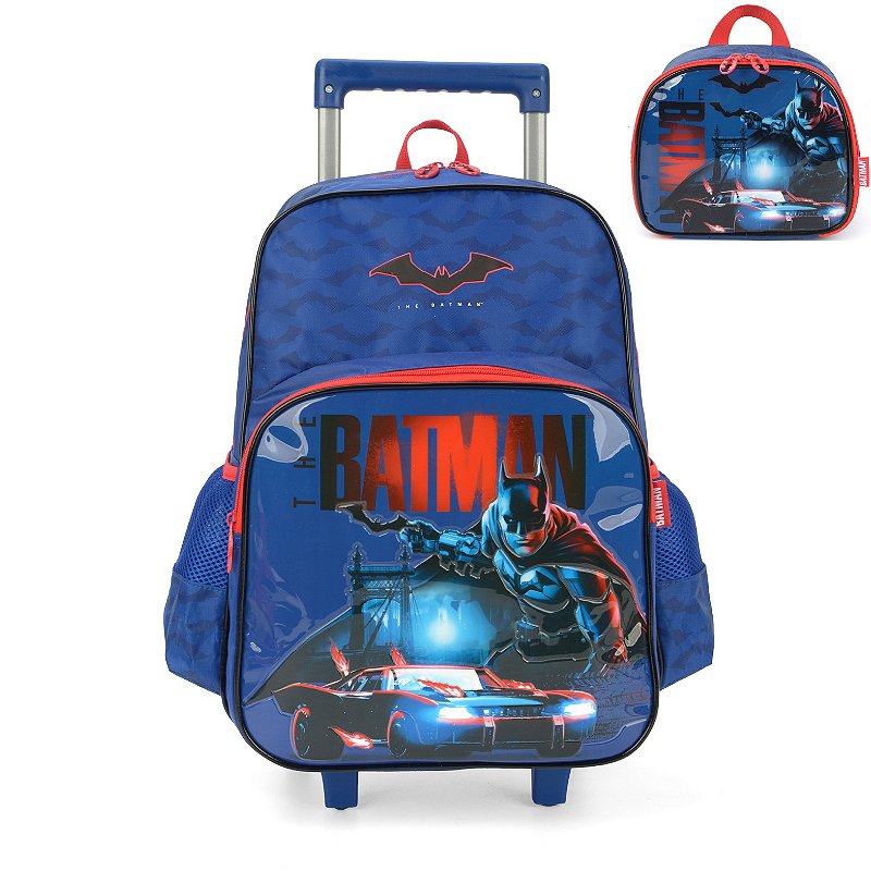 Kit Mochila de Rodinhas e Lancheira Luxcel Batman Azul - Nuvem de Algodão