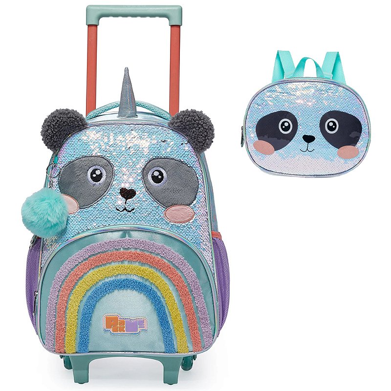 Kit Mochila de Rodinhas Lancheira Pack Me Sweet Panda Verde - Nuvem de ...