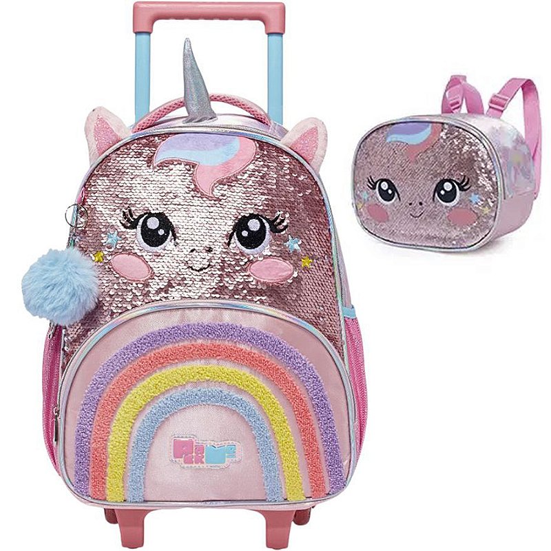 Kit Mochila De Rodinhas E Lancheira Pack Me Sweet Uni Rosa Nuvem De Algodão Kit Mochila De Rodinhas E Lancheira Pack Me Sweet Uni Rosa Nuvem De Algodão