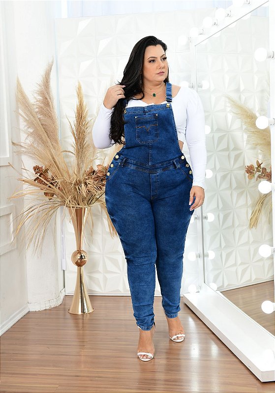 Macacão Jeans Latitude Plus Size Kethler Azul