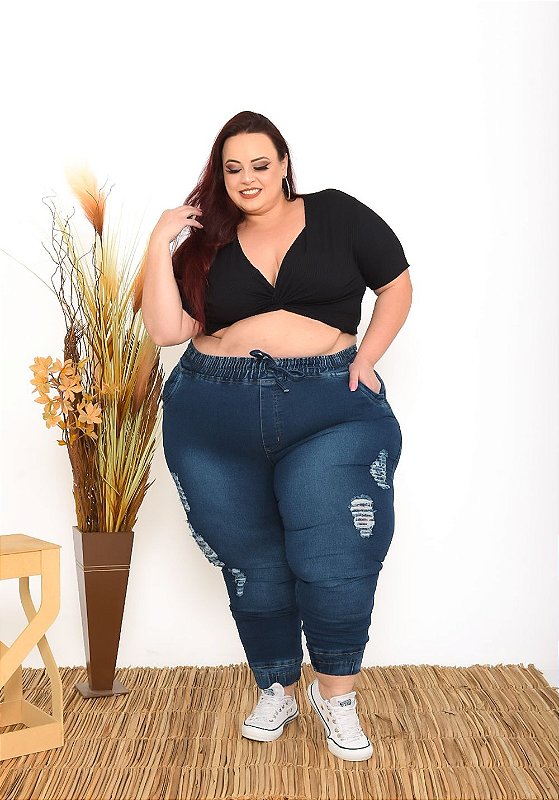 Calça Jeans Helix Plus Size Jogger Rhayene Azul