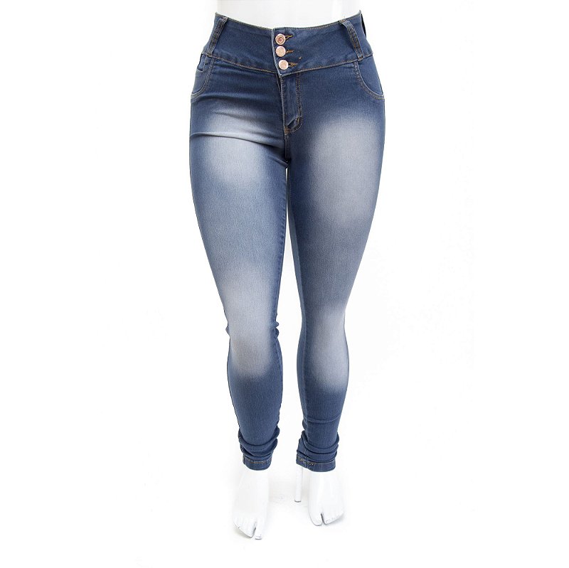 Calça Jeans Plus Size Feminina Credencial com Lavagem Manchada