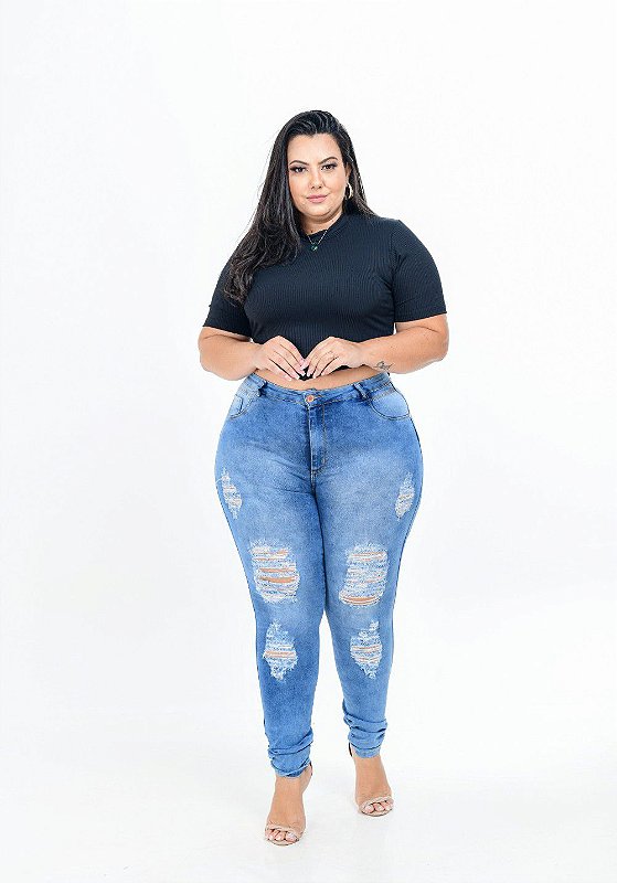 Calça Jeans Potencial Plus Size Skinny Kerlen Azul