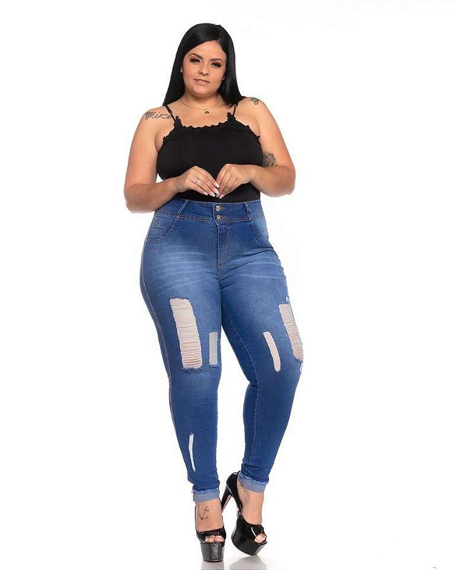 Calça Jeans Latitude Plus Size Skinny Laluska Azul