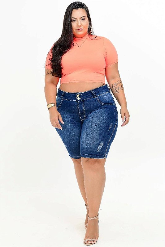 Bermuda Jeans Ciclista Ane Plus Size Waldeliz Azul