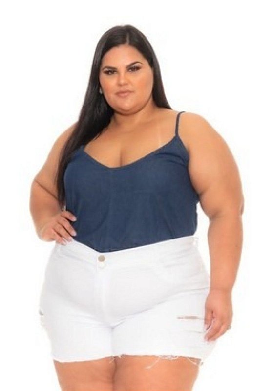 Shorts Jeans Victória Falcão Plus Size Gloriene Branco