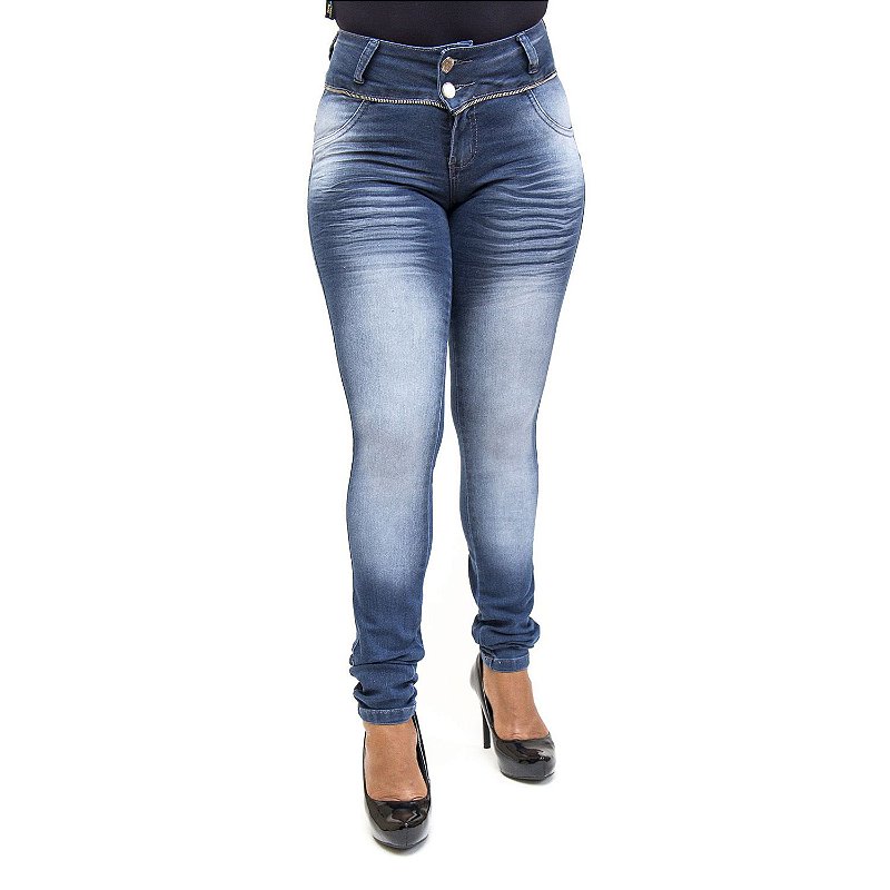 Calça Jeans Feminina Manchada Cintura Alta Helix