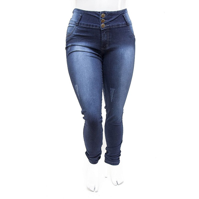 Calça Jeans Plus Size Feminina Escura Cintura Alta Thomix