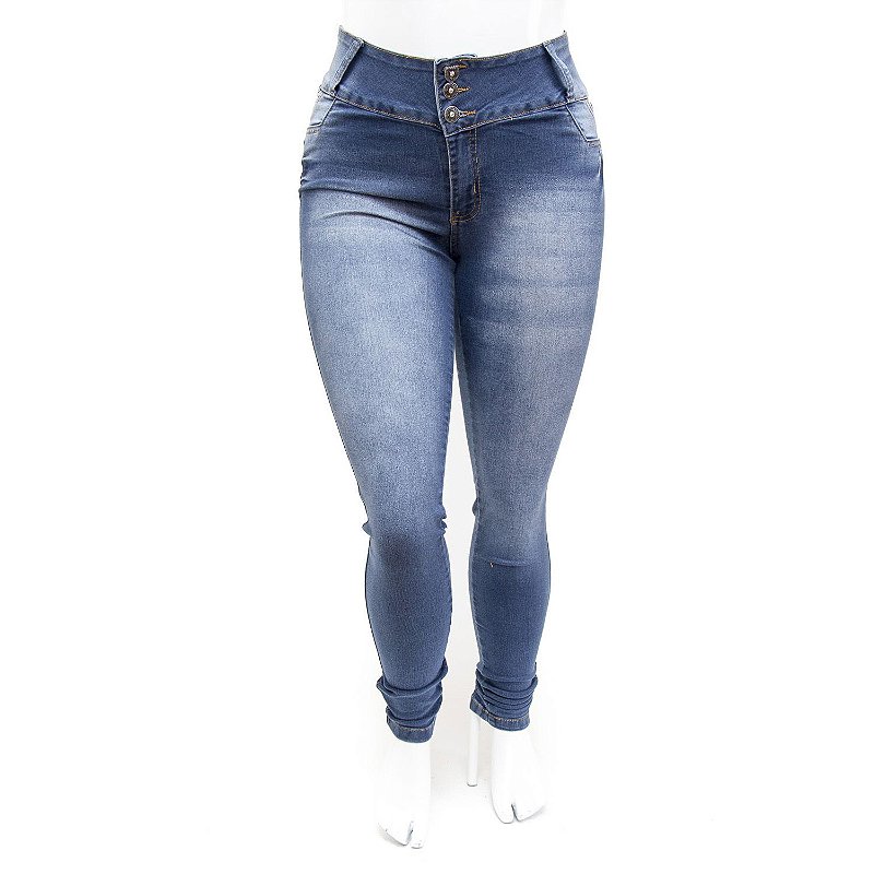 Calça Jeans Plus Size Azul Feminina Credencial Cintura Alta