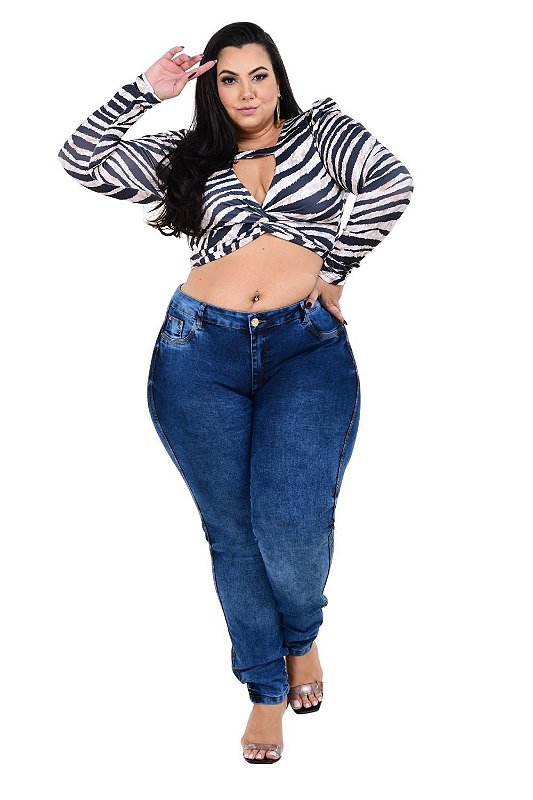 Calça Jeans Latitude Plus Size Skinny Cristilaine Azul