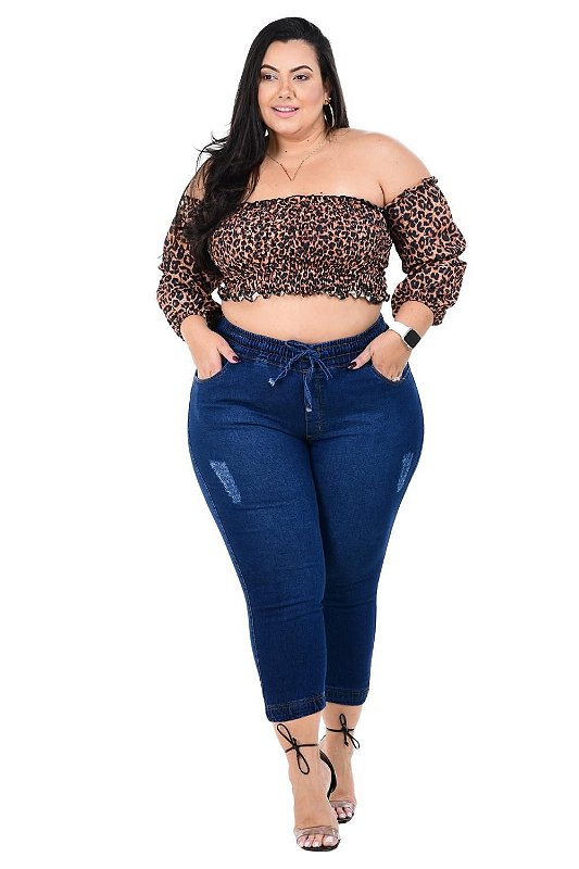 Calça Jeans Helix Plus Size Jogger Tharcila Azul