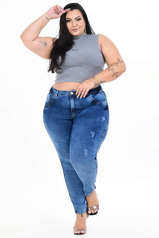 Calça Jeans Latitude Plus Size Skinny Araina Azul