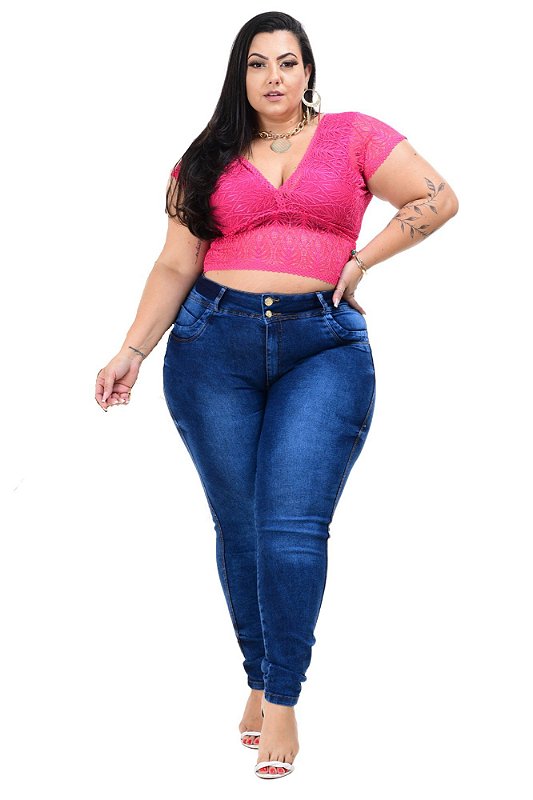 Calça Jeans Ane Plus Size Skinny Jacenira Azul