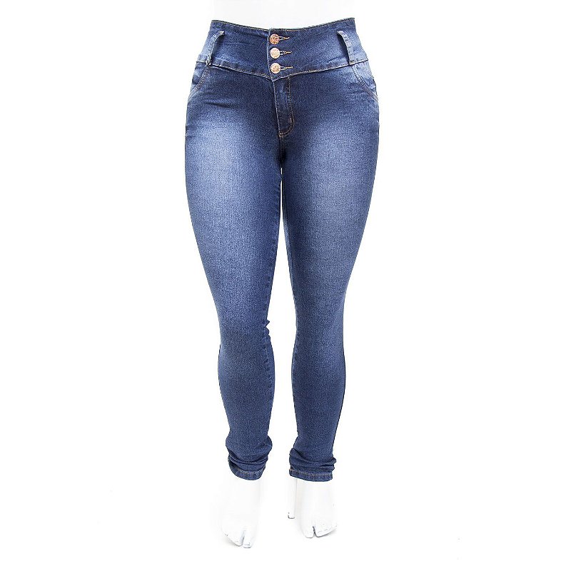 Calça Jeans Plus Size Feminina Azul Escura Helix Cintura Alta