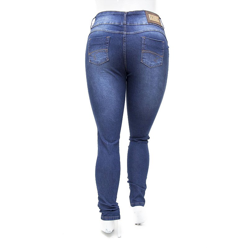 Calça Jeans Feminina Plus Size Azul Escura Helix Cintura Alta