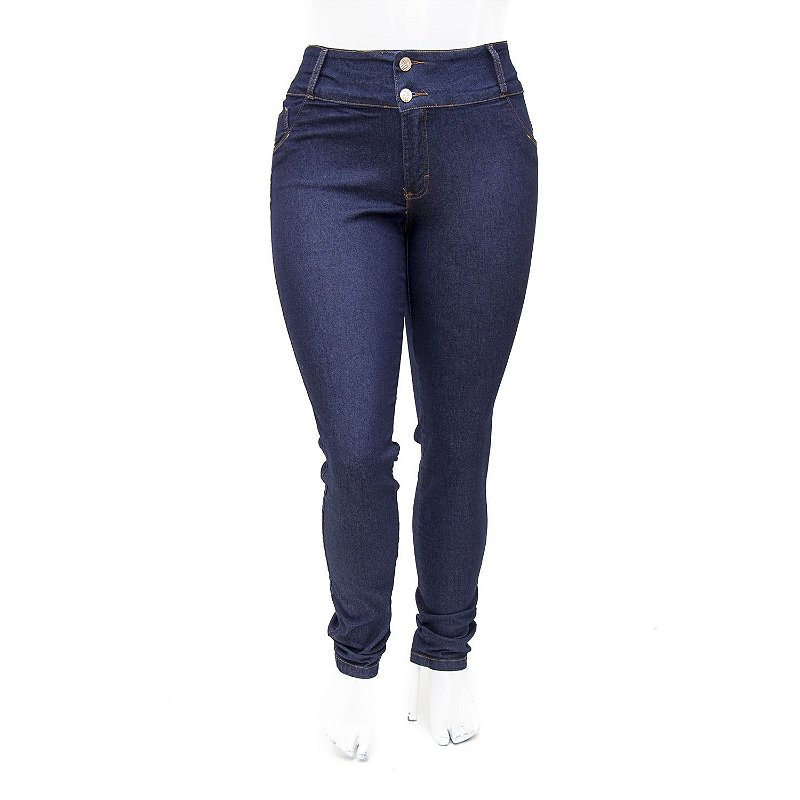 Calça Jeans Feminina Plus Size Azul Marinho Helix Cintura Alta